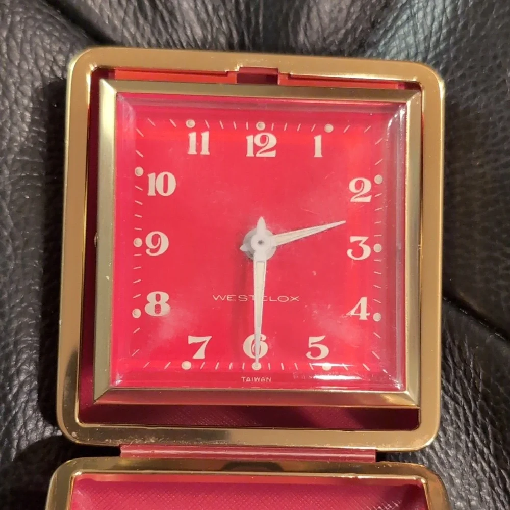 Westclox Travel Alarm Clock Red Gold Folding Case Taiwan